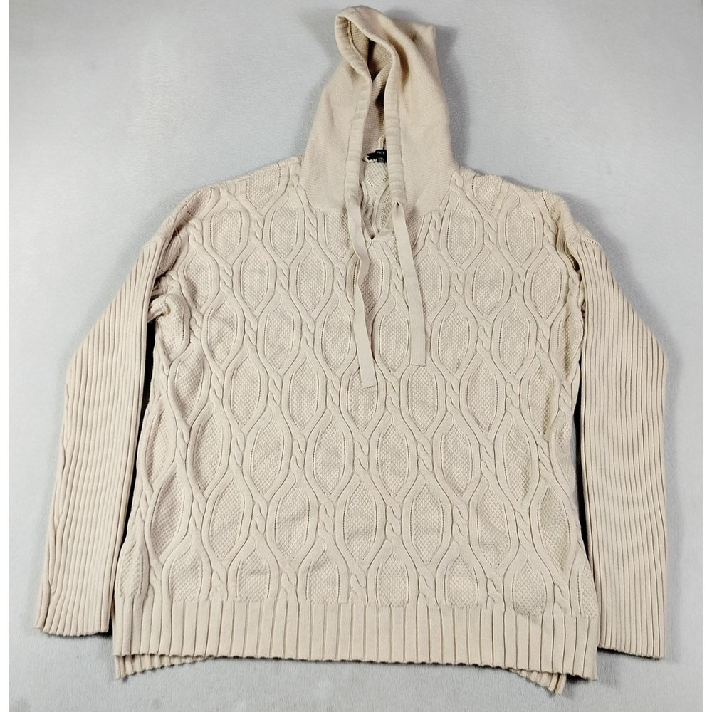 Cable Knit Sweater Hoodie Womens XXL Beige V Neck‎ Fishermancore Campcore Cabin